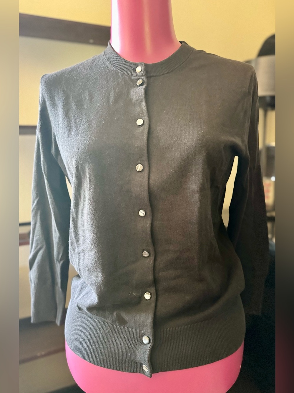 J Crew Classic Black Crewneck Button-Front Women's Sweater